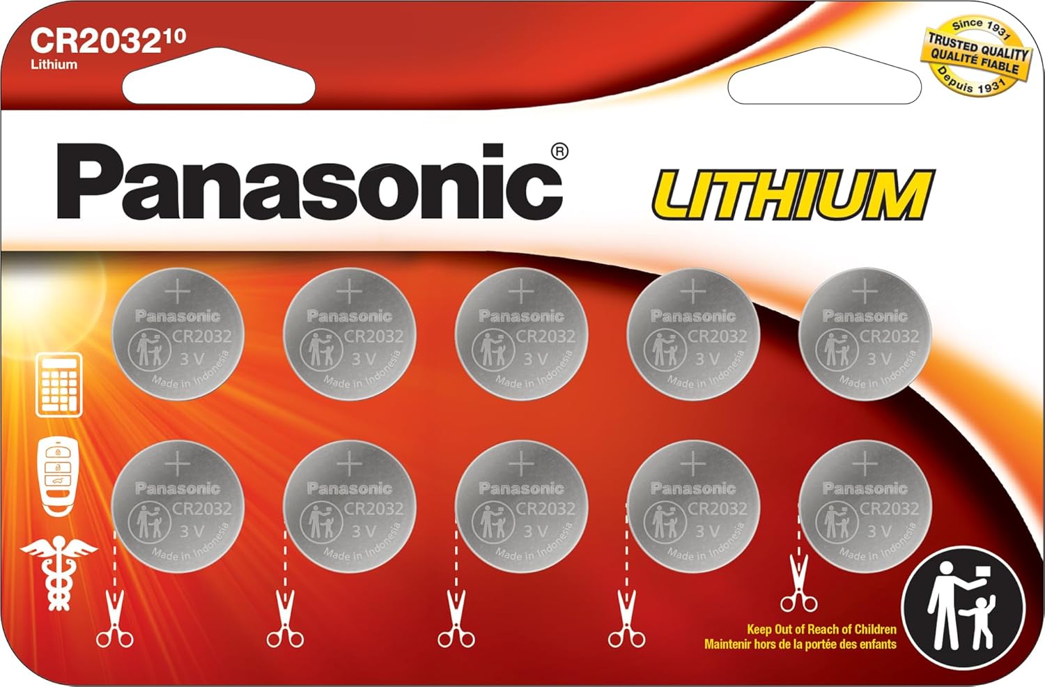 Panasonic CR2032 3.0V Lithium Coin Cell Batteries